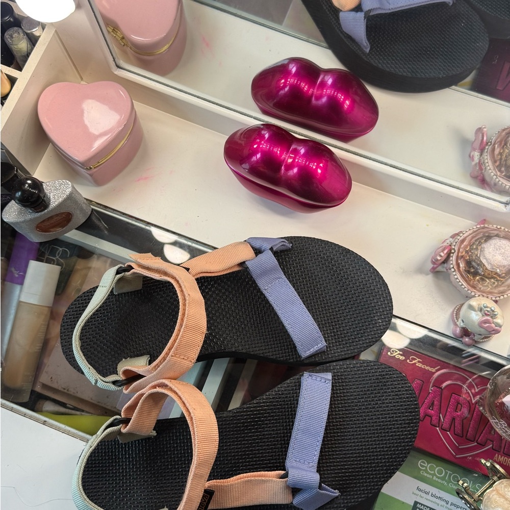 Teva Sandals with Black, Peach, and Lavender Straps